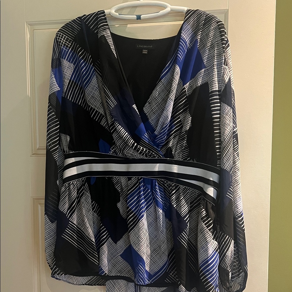 Lane Bryant Black and Blue Abstract Blouse